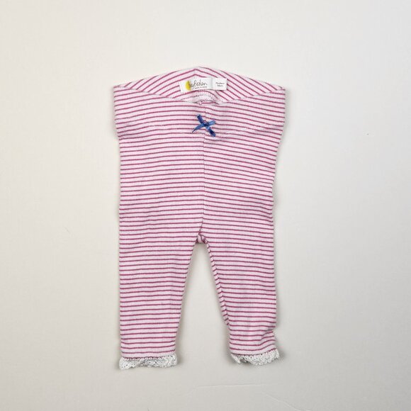 Baby Boden Soft Ribbed Lace Trim Leggings White Pink Stripe sz Newborn - Picture 2 of 8